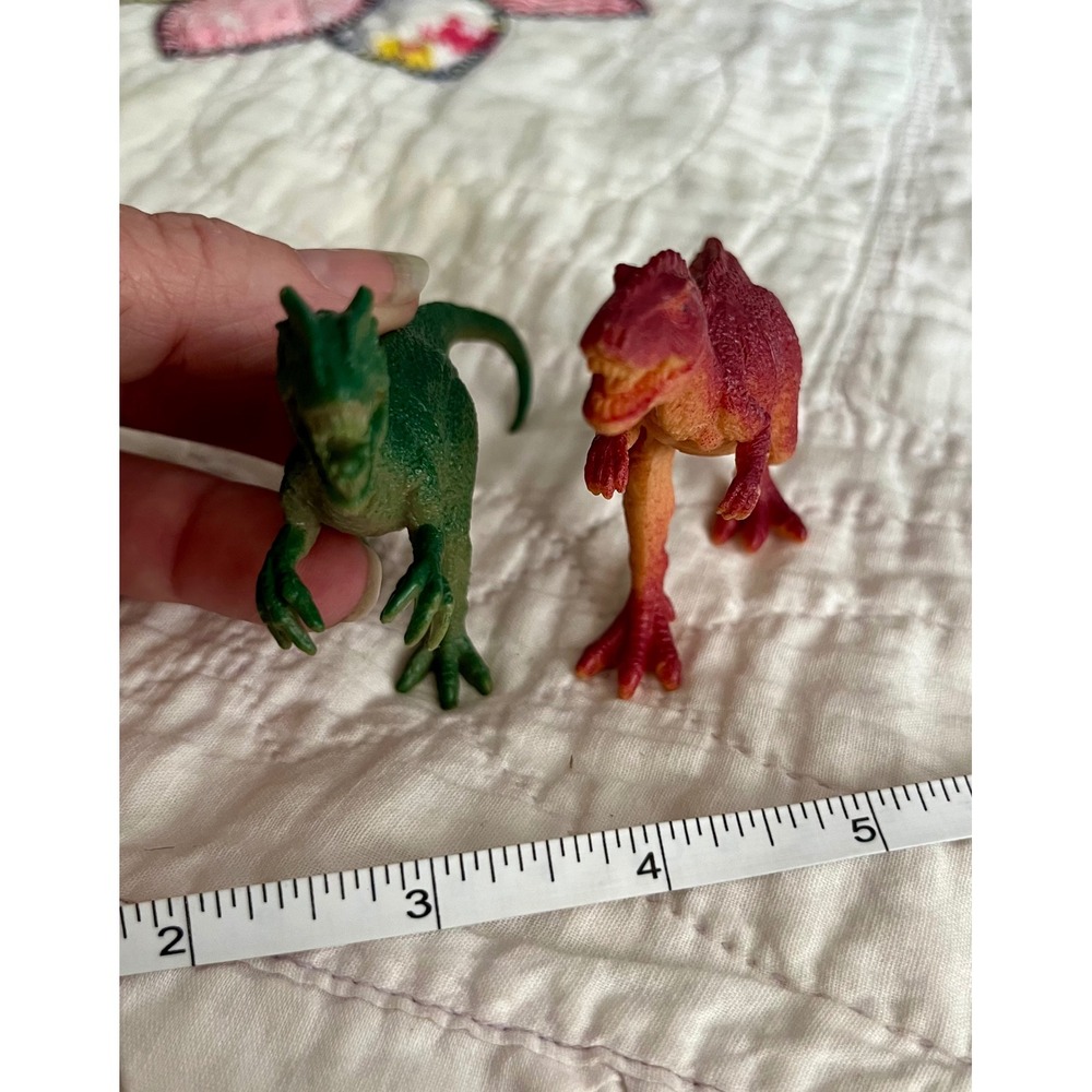 Miniature Dinosaur Action Figure Set 2 Piece Green Orange Red Prehistoric Toys
